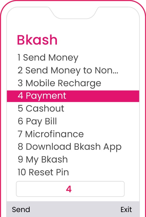 Choose Payment in the bKash USSD menu